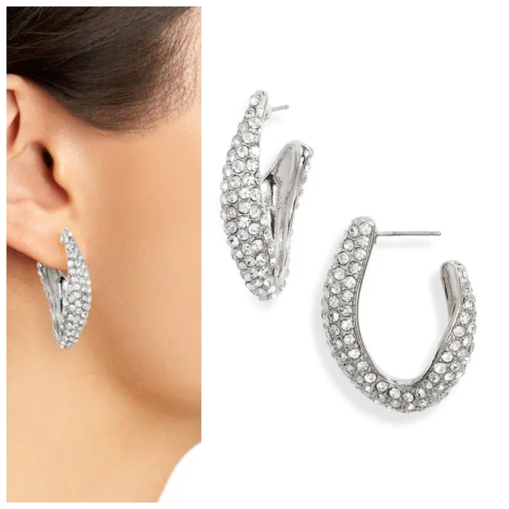 Nordstrom Pavé Organic Hoop Earrings - Clear- Rhodium